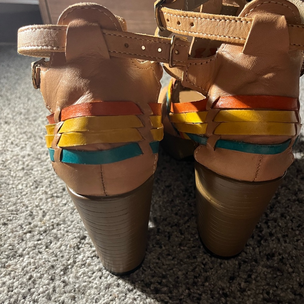 Mexican Huarache Colorful Leather Strappy Heels Sandals Women’s 9 Mexico 26 - Picture 9 of 13